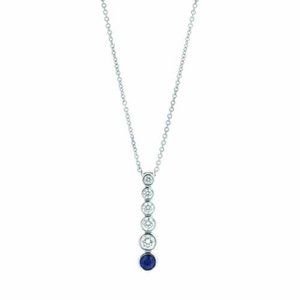 Tiffany and Co. Graduated Drop Diamond and Sapphire Pendant Platinum Necklace